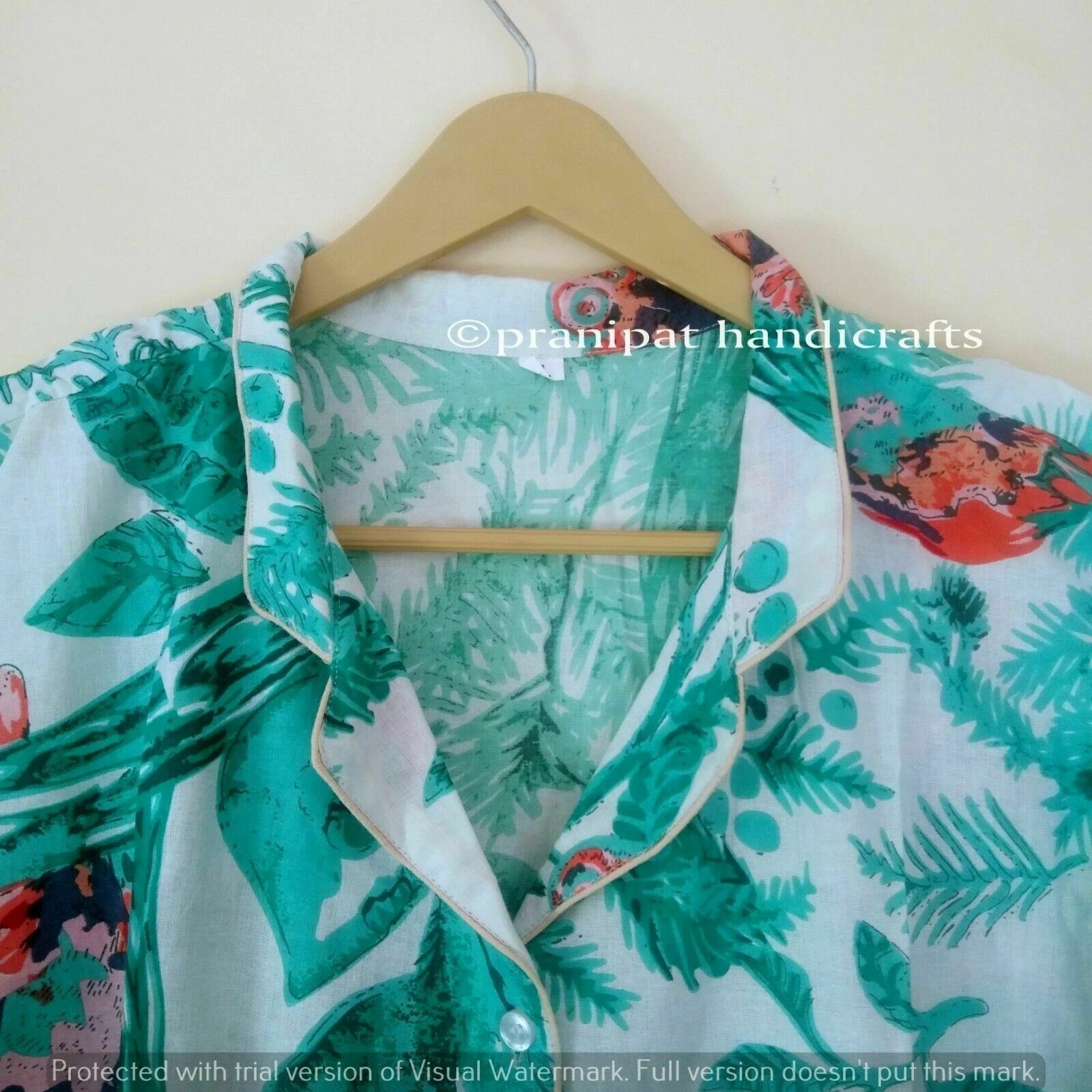 Indian Owl Print throw Cotton Turquoise Hippie Women Gypsy Sleepwear Pajama set