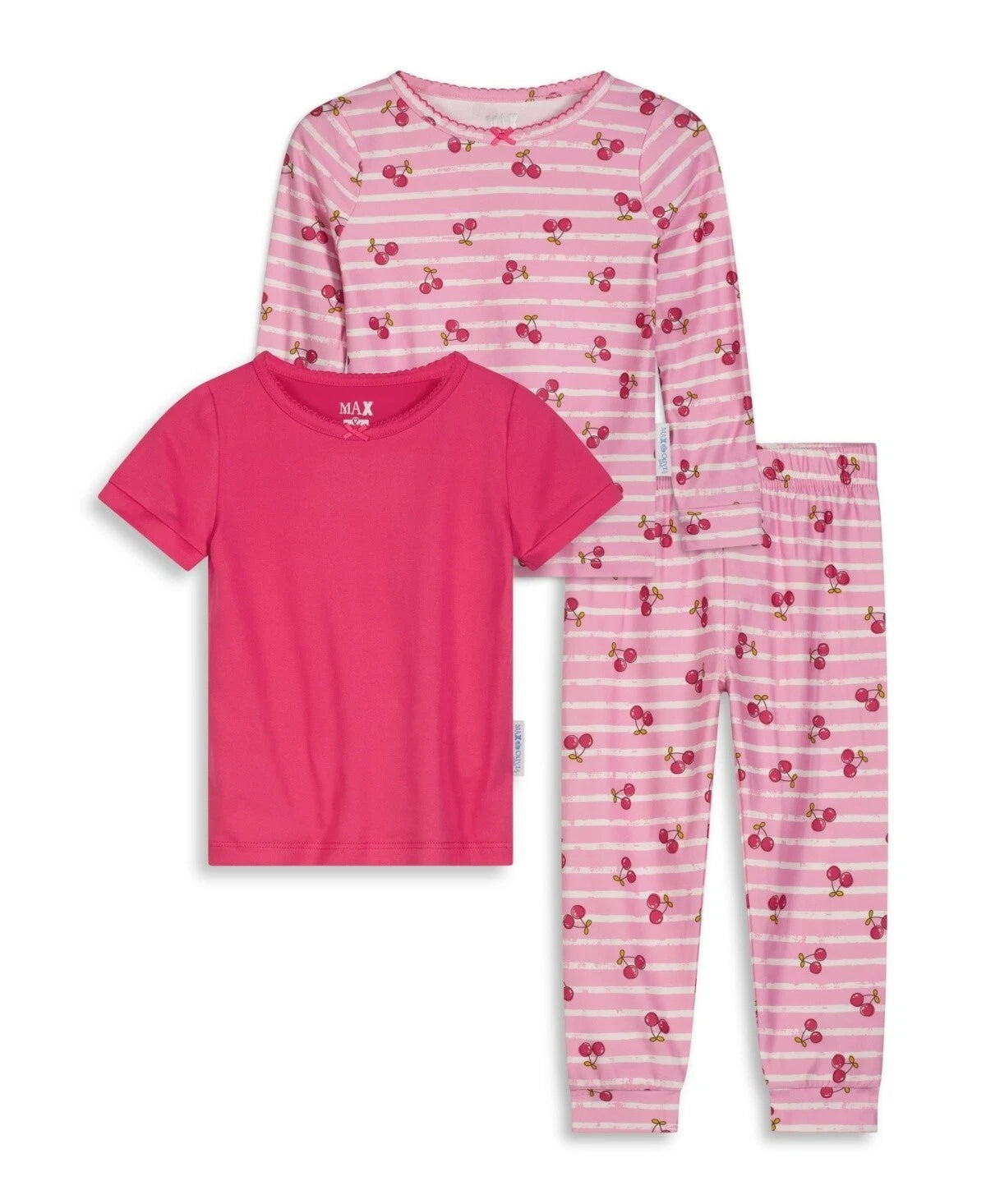 Max & Olivia Baby Girls Snug Fit Cherry Themed Pajama 3 piece Set