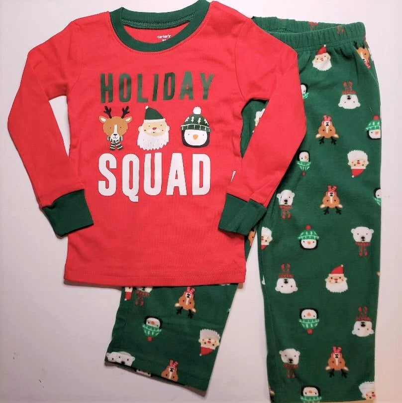 CARTER'S Toddler Boy 2T Holiday Squad 2-Pc Cotton & Fleece Pajama Set NWT