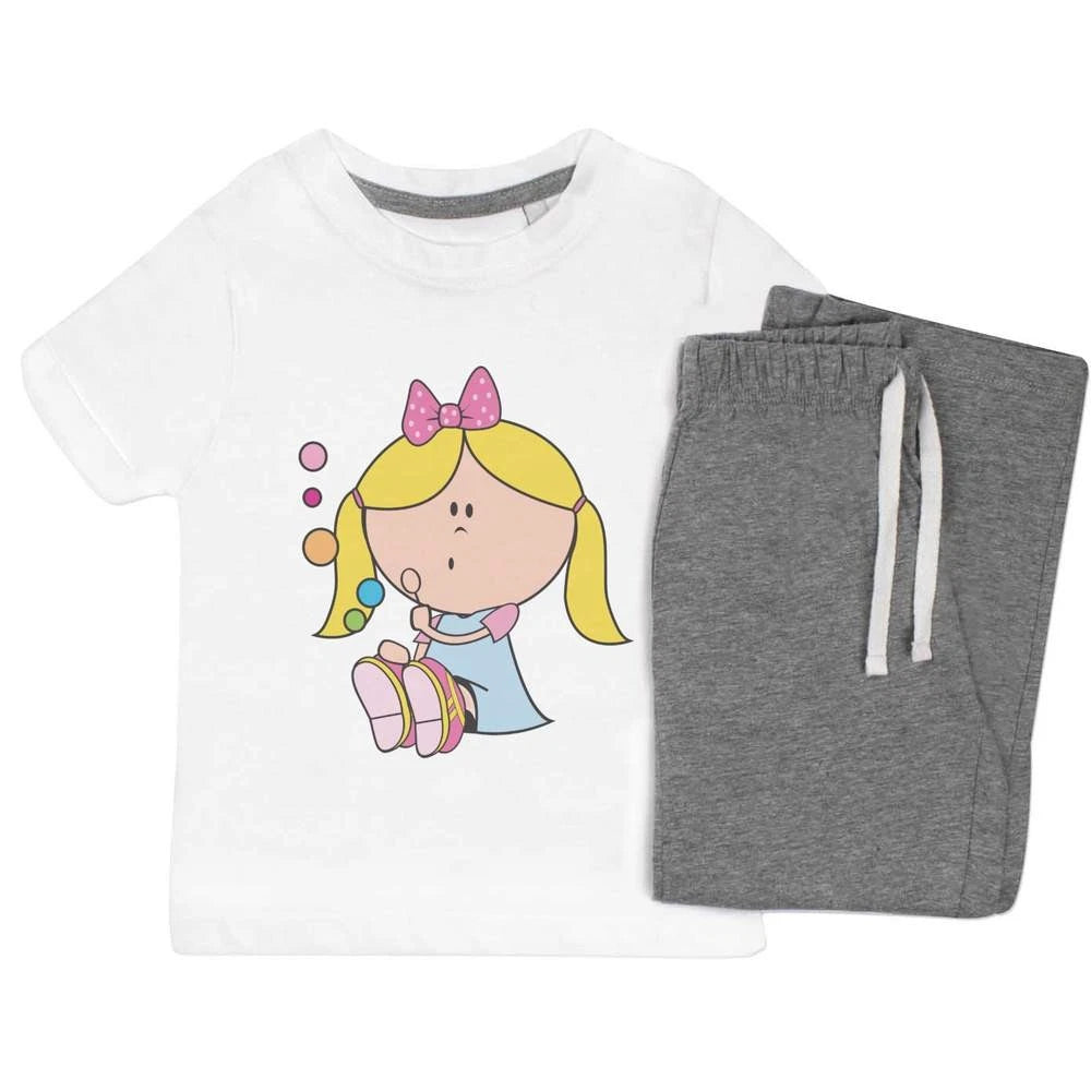 'Little Girl Blowing Bubbles' Kids Nightwear / Pyjama Set (KP043624)