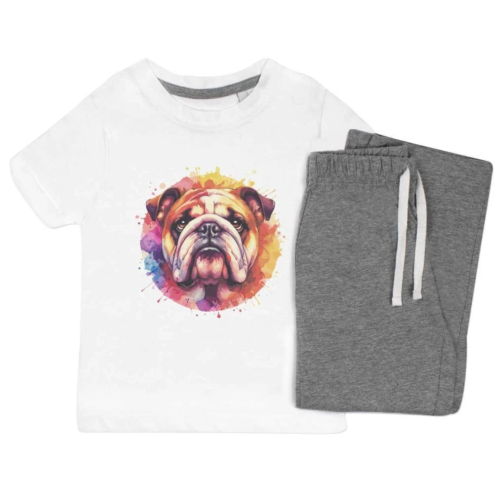 'Colourful Bulldog Portrait' Kids Nightwear / Pyjama Set (KP047531)