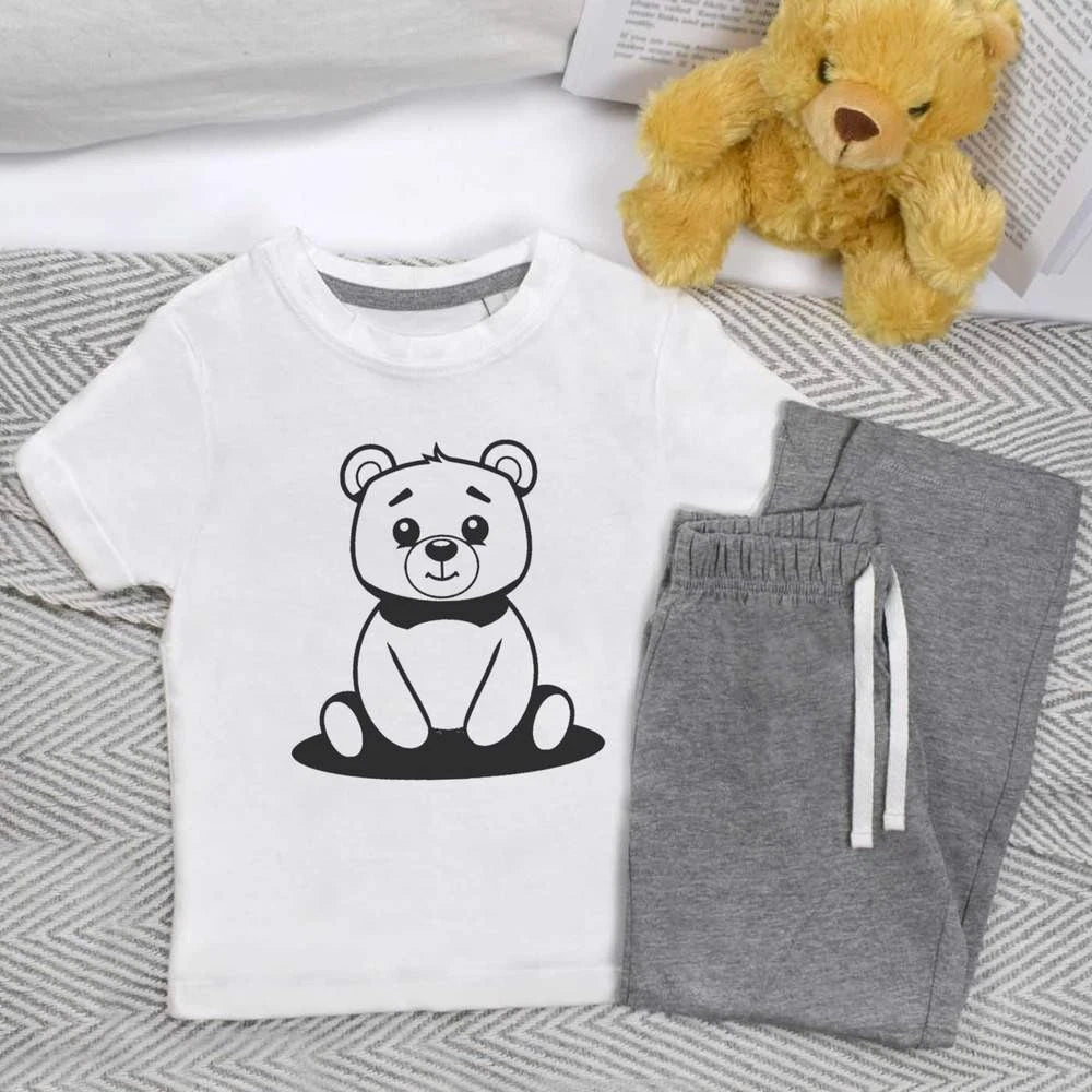 'Cute Bear Sitting ' Kids Nightwear / Pyjama Set (KP045808)
