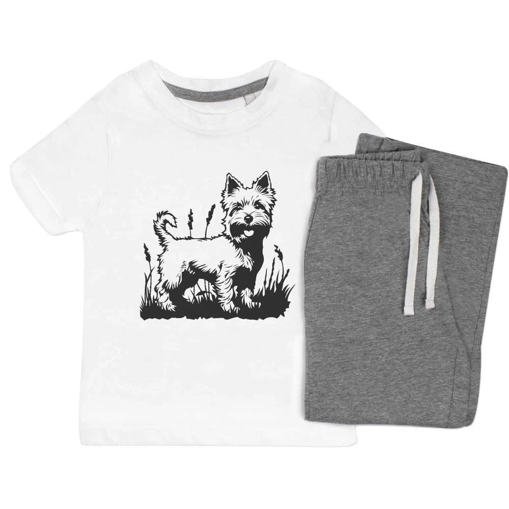 'Happy Westie in Garden' Kids Nightwear / Pyjama Set (KP052576)