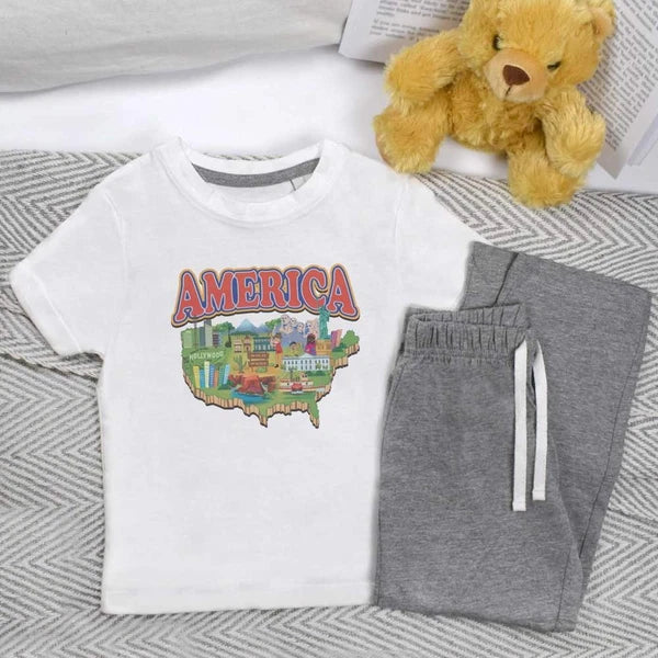 'Map of America' Kids Nightwear / Pyjama Set (KP054375)