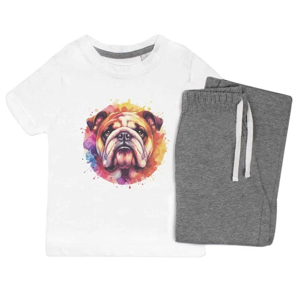 'Colourful Bulldog Portrait' Kids Nightwear / Pyjama Set (KP047531)