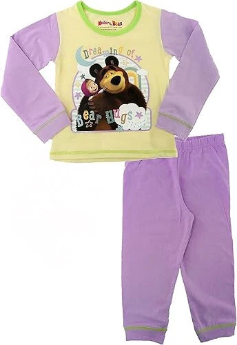 Girls Masha & The Bear Pyjamas Set Dreaming Of Bear Hugs Pjs Ages 1.5-5 Years