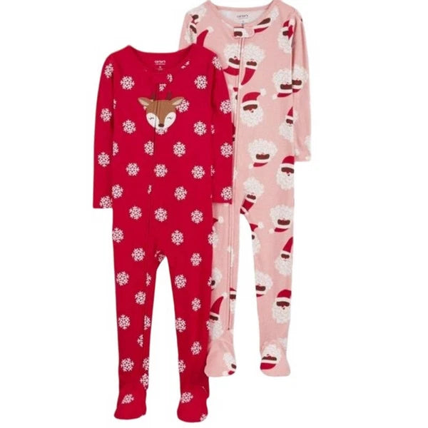 Carter's Toddler Girls' Snowflake Reindeer/Santa Footed Pajama Set