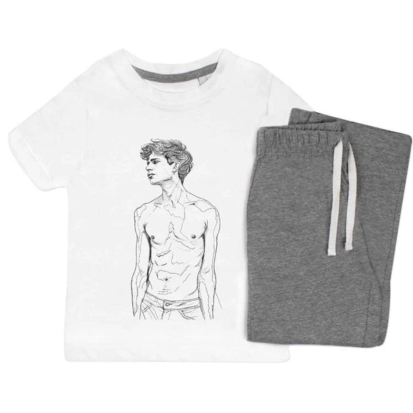 'Young Man Standing Line Art' Kids Nightwear / Pyjama Set (KP047095)