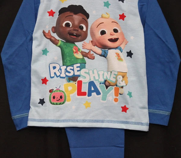 COCOMELON Boys Pyjamas/ Blue PJs in a Choice of 2 Styles Sizes 12 Months-4 Years