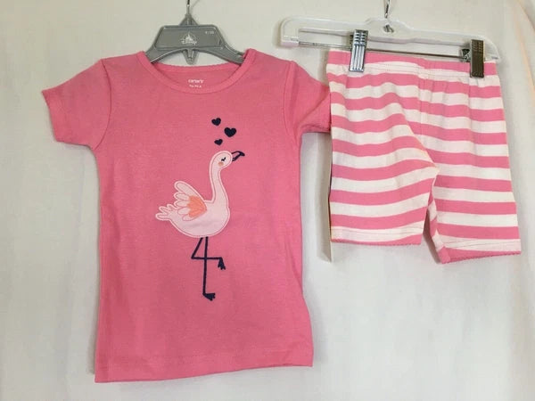 New Carter's Girls Flamingo Pajama Set Shorts Toddler 18M, 2T,3T,4T,5T Pink