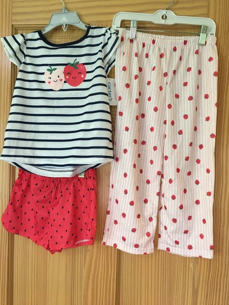 New Carter's Girls Strawberry Poly Pajama 3 pc Set Toddler  many sizes