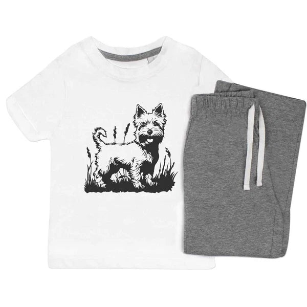 'Happy Westie in Garden' Kids Nightwear / Pyjama Set (KP052576)