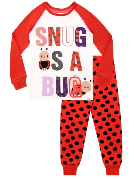 Girls Pyjamas Loungewear Long Pyjamas 18 24 Months 2-8 Years Polka Dot Ladybird