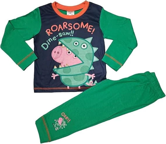 Boys Peppa Pig George Pyjamas Roarsome Dine-Saw Pjs Ages 1.5-5 Years Green