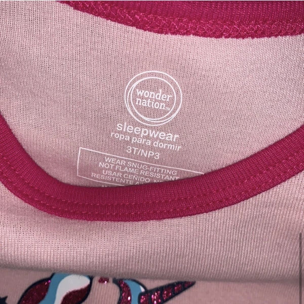 Wonder Nation Toddler Girls' Unicorn Cotton Sleep Set, 2 Piece Size 18mo and 3T