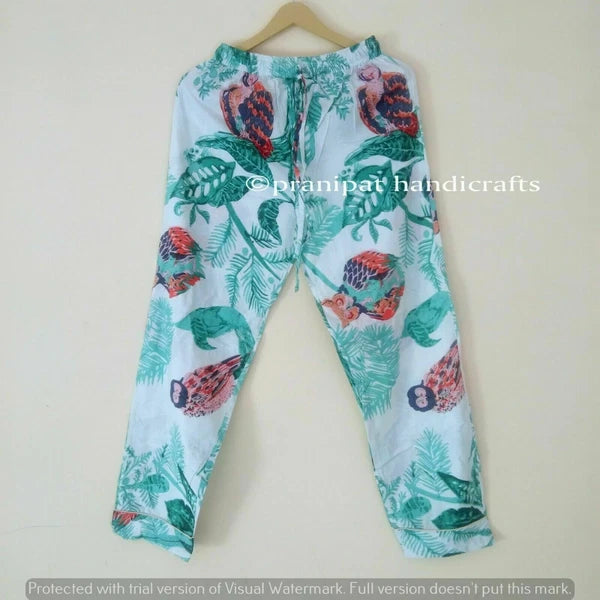 Indian Owl Print throw Cotton Turquoise Hippie Women Gypsy Sleepwear Pajama set