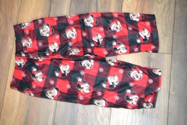 Disney Mickey 2 Piece Flannel Sleepwear Pajama Set Santa Mickey Red Plaid PJ