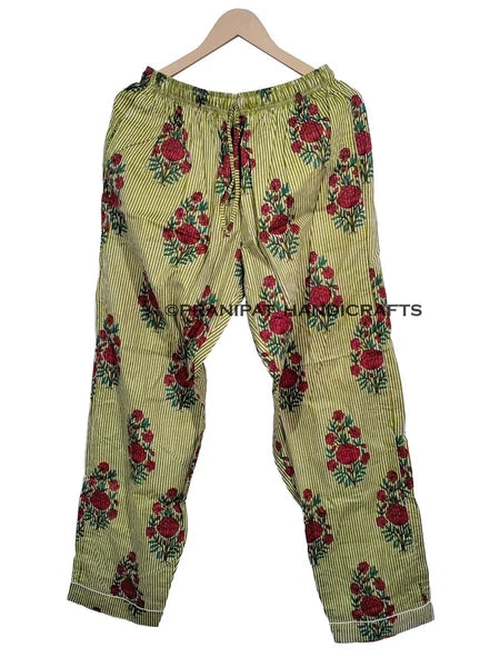 Women Floral Stripe Summer Green Sleepwear Hippie Cotton Night wear Pajama set
