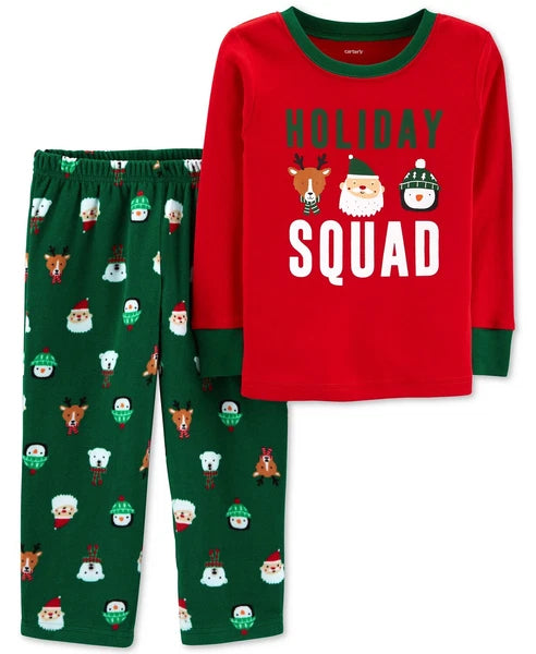 CARTER'S Toddler Boy 2T Holiday Squad 2-Pc Cotton & Fleece Pajama Set NWT