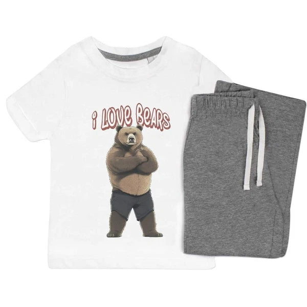 'I Love Bears Bear Standing' Kids Nightwear / Pyjama Set (KP049899)