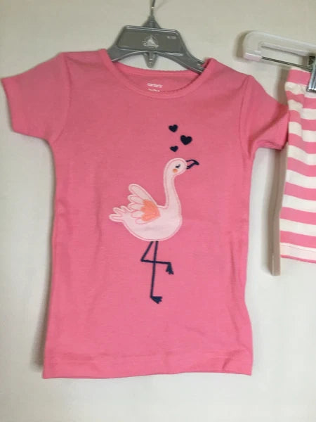 New Carter's Girls Flamingo Pajama Set Shorts Toddler 18M, 2T,3T,4T,5T Pink