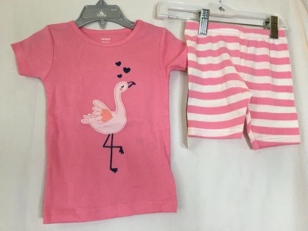 New Carter's Girls Flamingo Pajama Set Shorts Toddler 18M, 2T,3T,4T,5T Pink