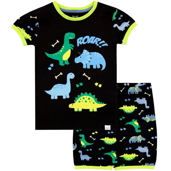 Dinosaur Short Pyjamas Kids Baby Boys 18 14 Months 2 3 4 5 6 7 8 Years PJs Black