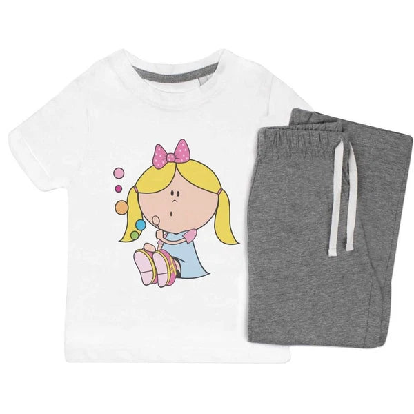 'Little Girl Blowing Bubbles' Kids Nightwear / Pyjama Set (KP043624)