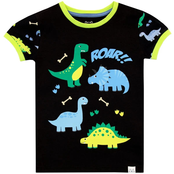 Dinosaur Short Pyjamas Kids Baby Boys 18 14 Months 2 3 4 5 6 7 8 Years PJs Black