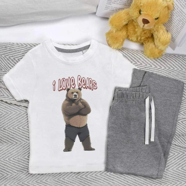 'I Love Bears Bear Standing' Kids Nightwear / Pyjama Set (KP049899)