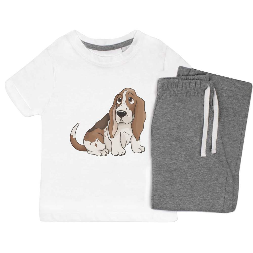 'Basset Hound' Kids Nightwear / Pyjama Set (KP021663)