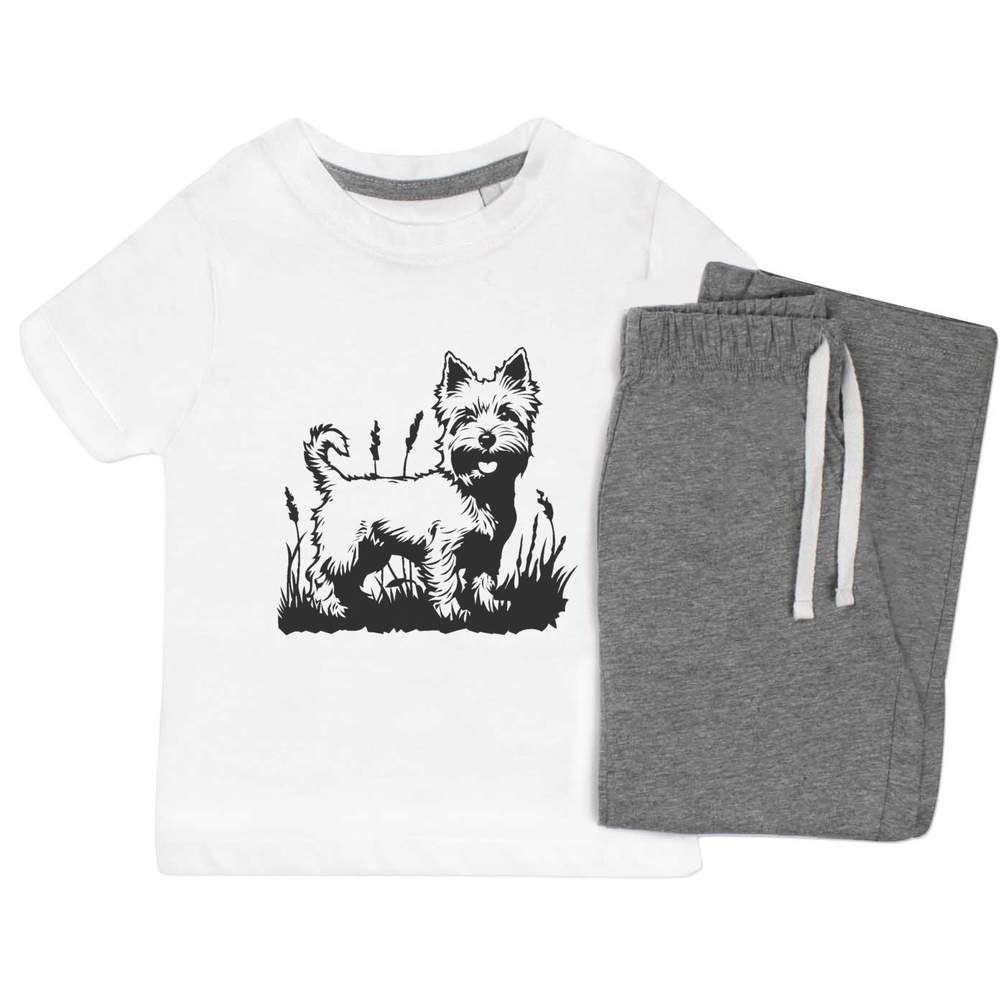 'Happy Westie in Garden' Kids Nightwear / Pyjama Set (KP052576)