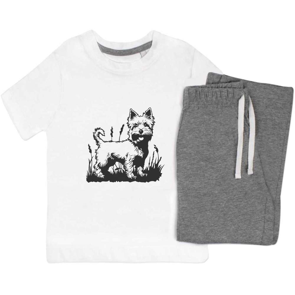 'Happy Westie in Garden' Kids Nightwear / Pyjama Set (KP052576)