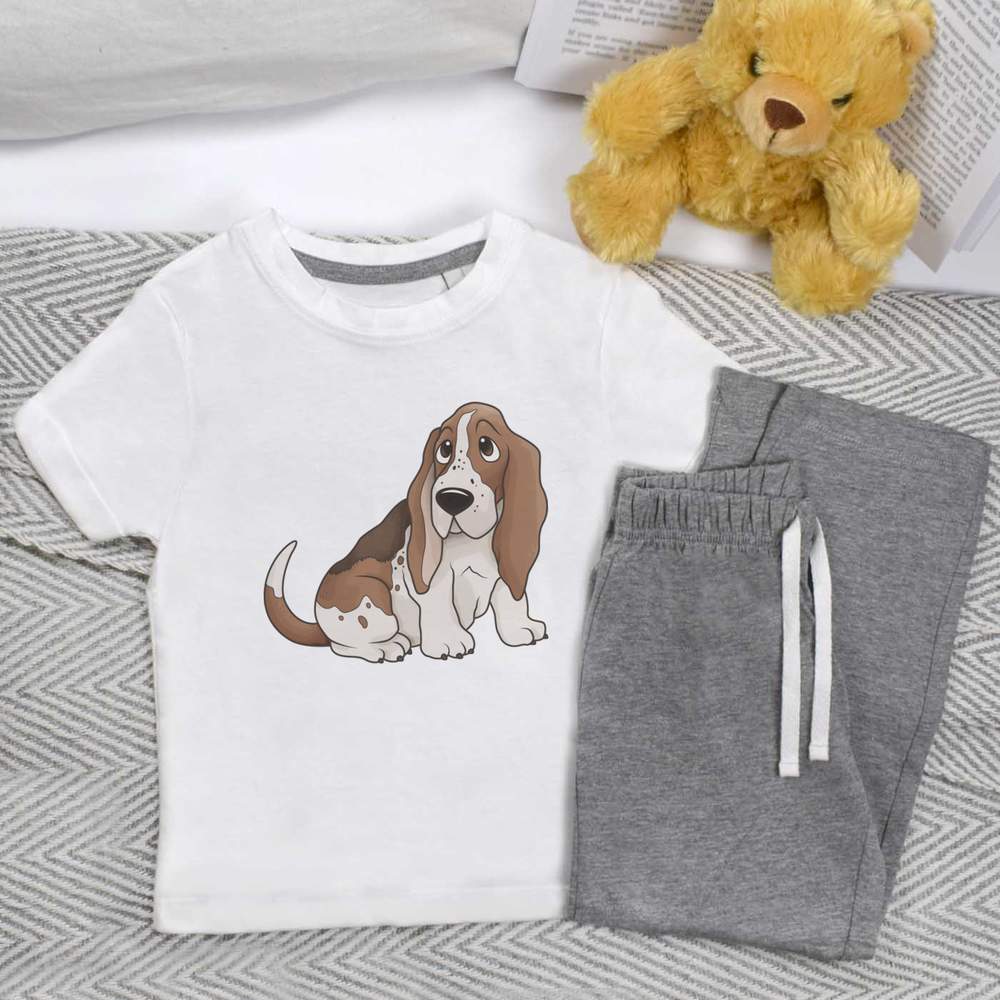 'Basset Hound' Kids Nightwear / Pyjama Set (KP021663)