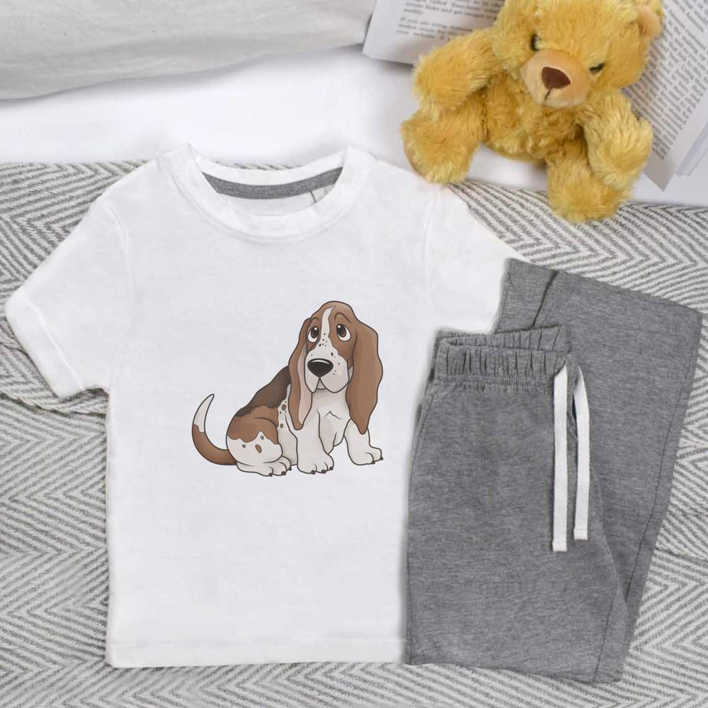 'Basset Hound' Kids Nightwear / Pyjama Set (KP021663)
