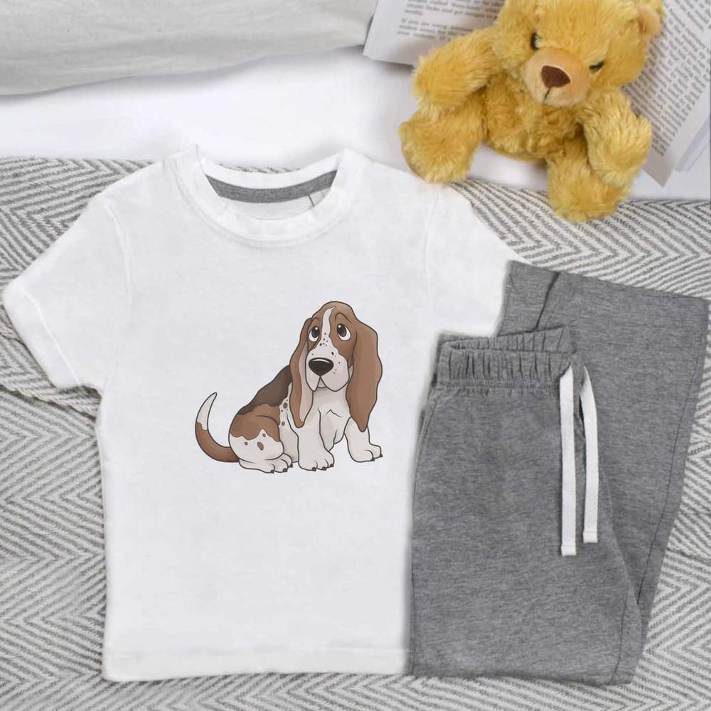 'Basset Hound' Kids Nightwear / Pyjama Set (KP021663)
