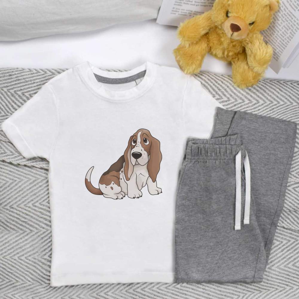'Basset Hound' Kids Nightwear / Pyjama Set (KP021663)