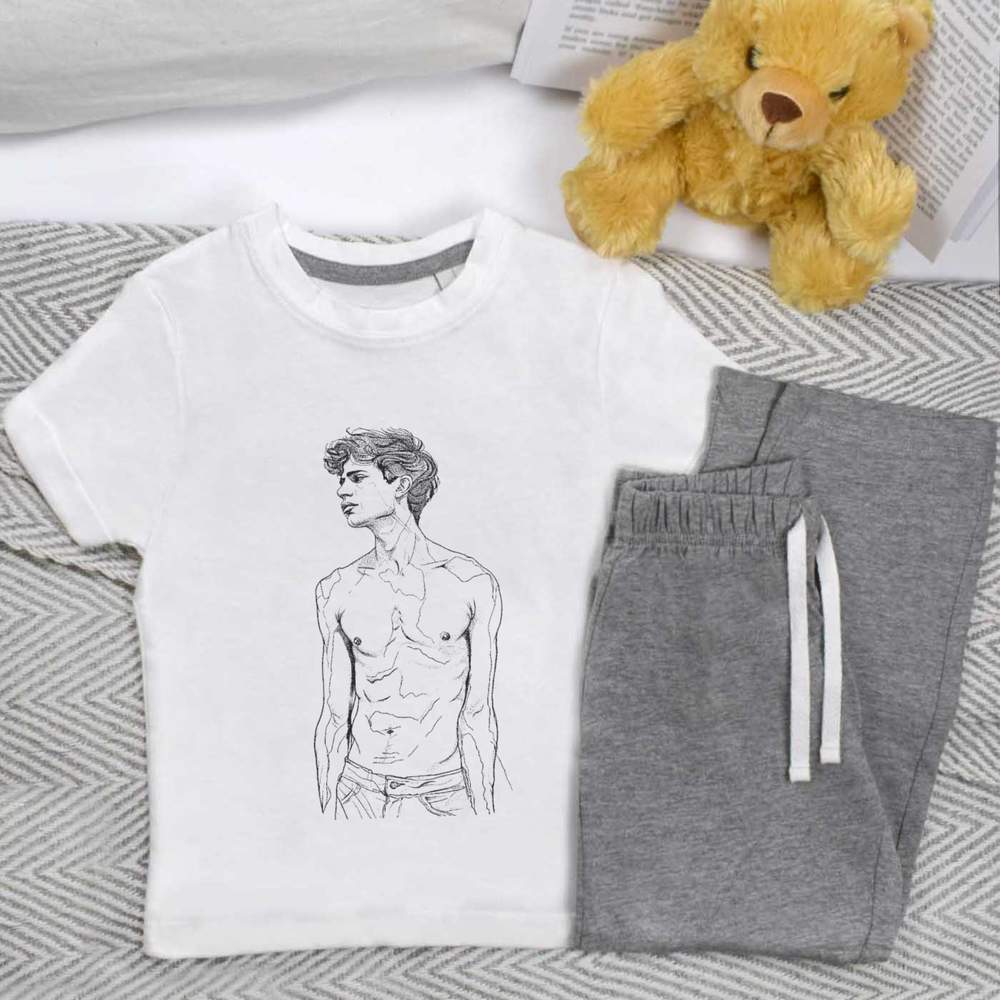 'Young Man Standing Line Art' Kids Nightwear / Pyjama Set (KP047095)