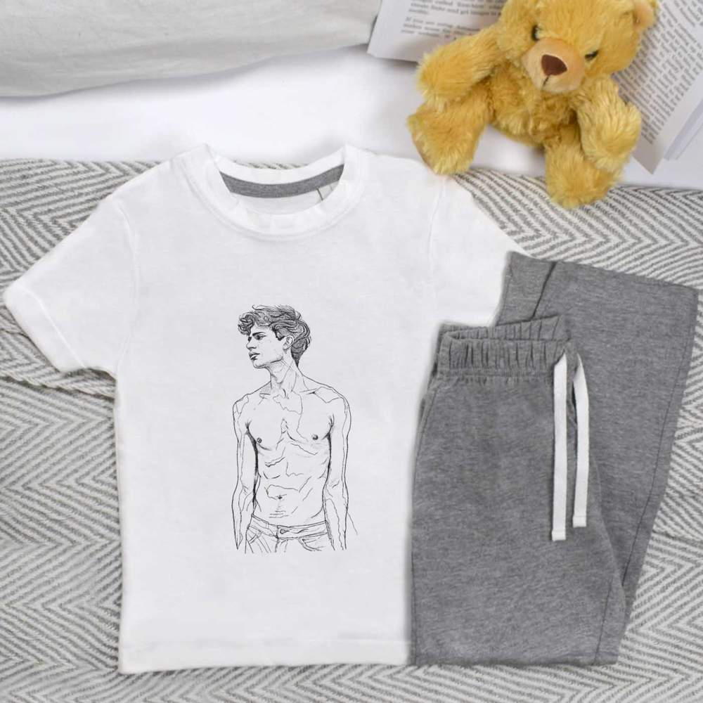 'Young Man Standing Line Art' Kids Nightwear / Pyjama Set (KP047095)