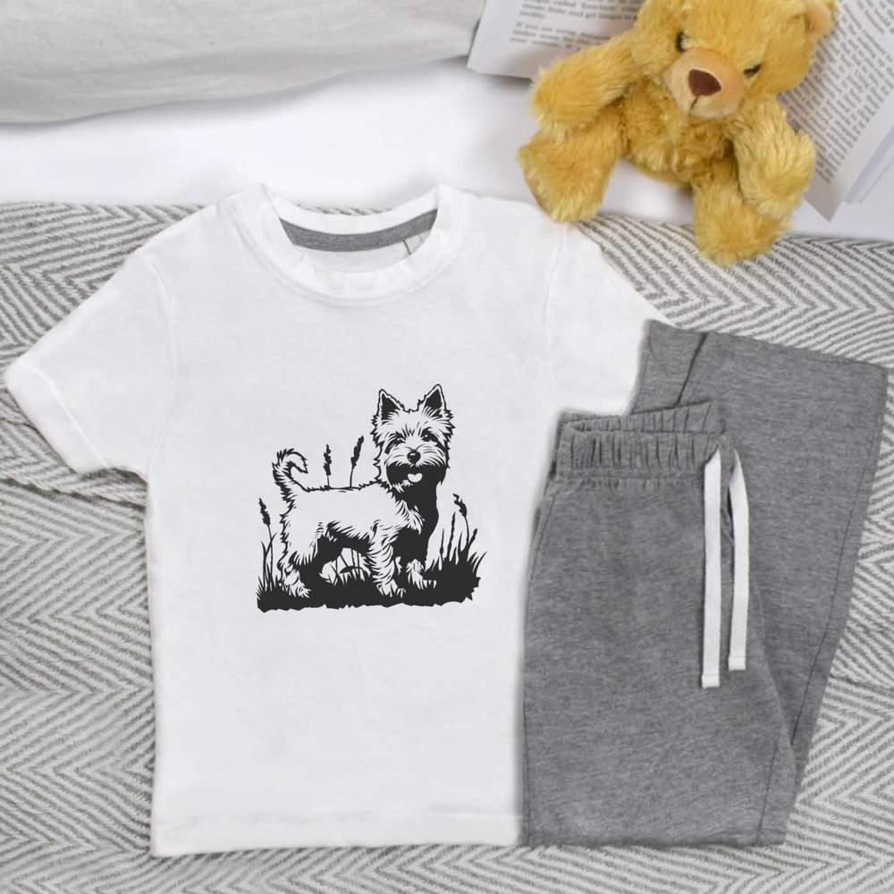 'Happy Westie in Garden' Kids Nightwear / Pyjama Set (KP052576)