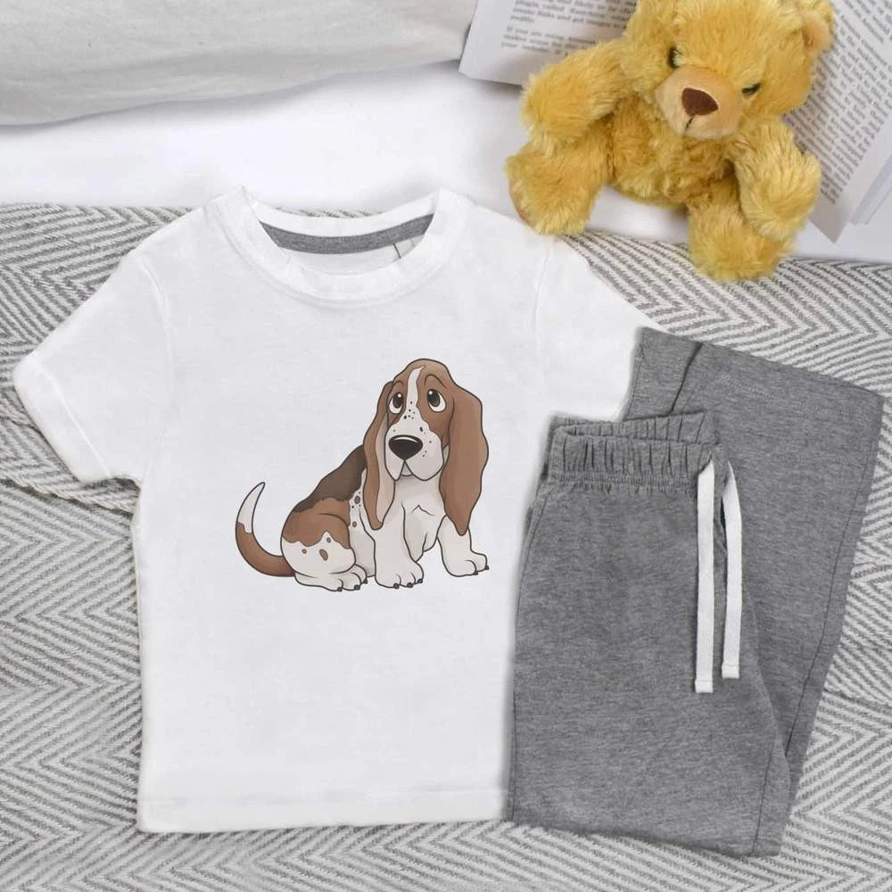 'Basset Hound' Kids Nightwear / Pyjama Set (KP021663)
