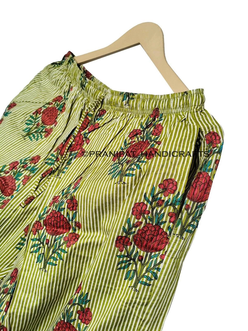 Women Floral Stripe Summer Green Sleepwear Hippie Cotton Night wear Pajama set