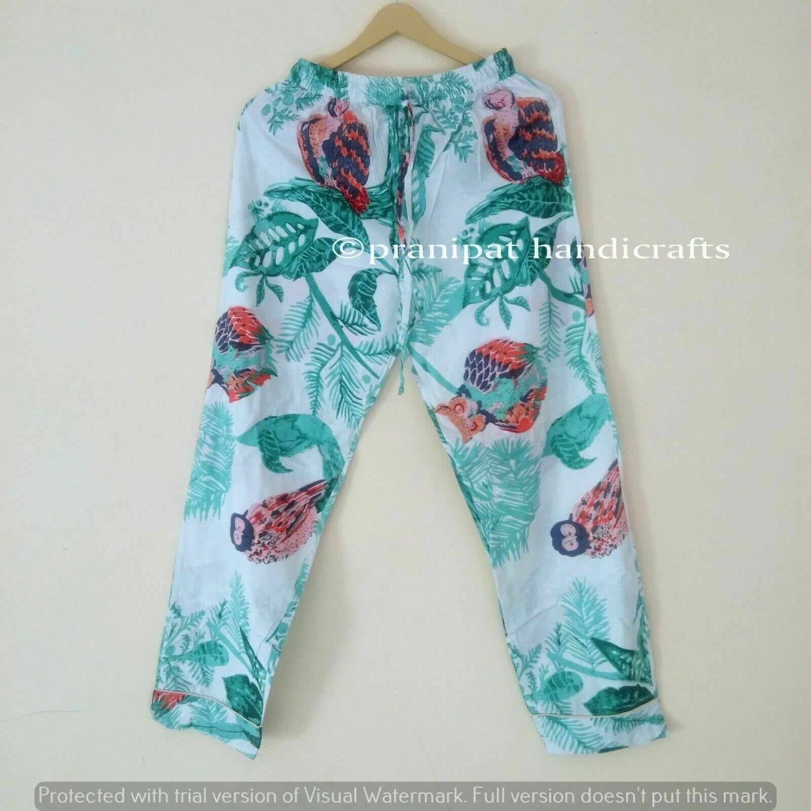 Indian Owl Print throw Cotton Turquoise Hippie Women Gypsy Sleepwear Pajama set