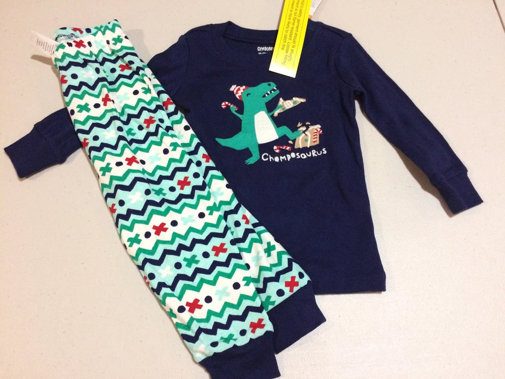 NWT Gymboree Christmas Boys Gymmies Dinosaur Pajama Set Holiday