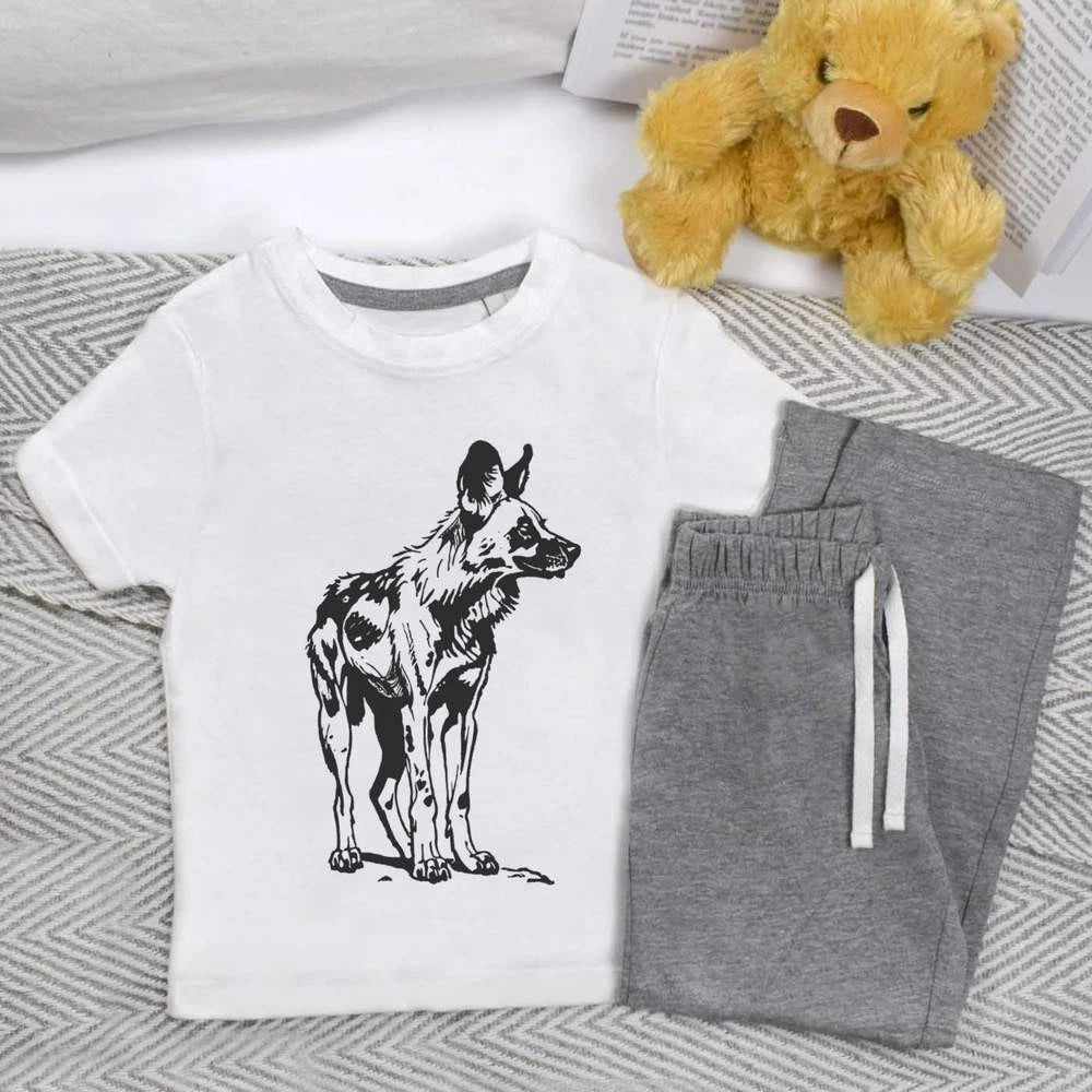 'African Wild Dog' Kids Nightwear / Pyjama Set (KP045985)