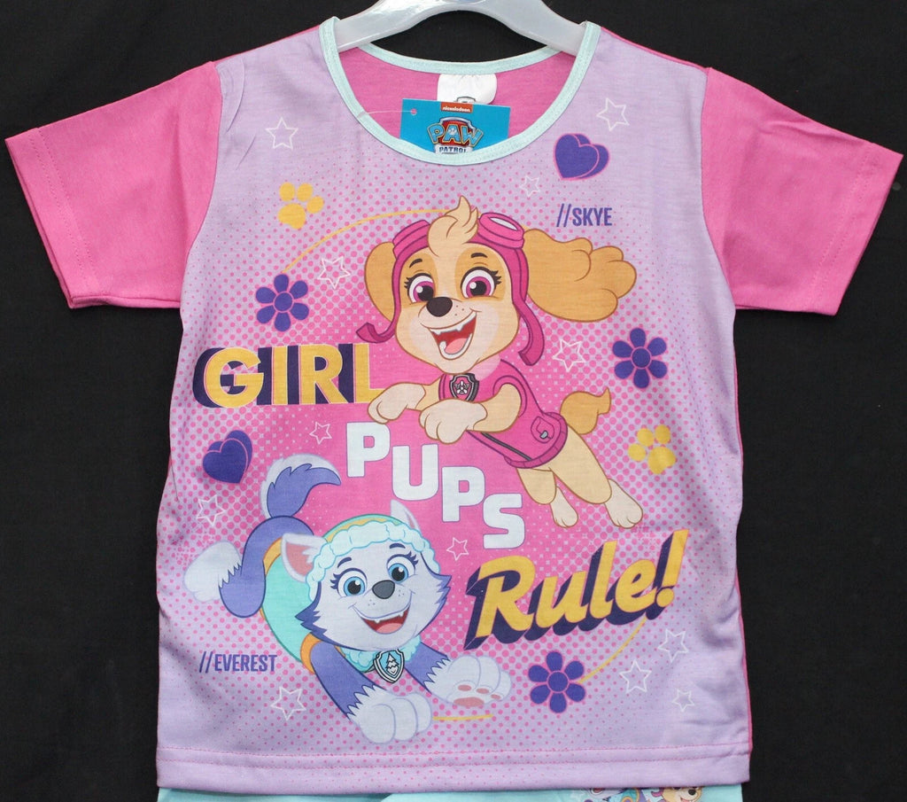 PAW PATROL Girls Pink & Mint Short Pyjamas/ Summer/ Shorty PJs Sizes 1.5-5 Years