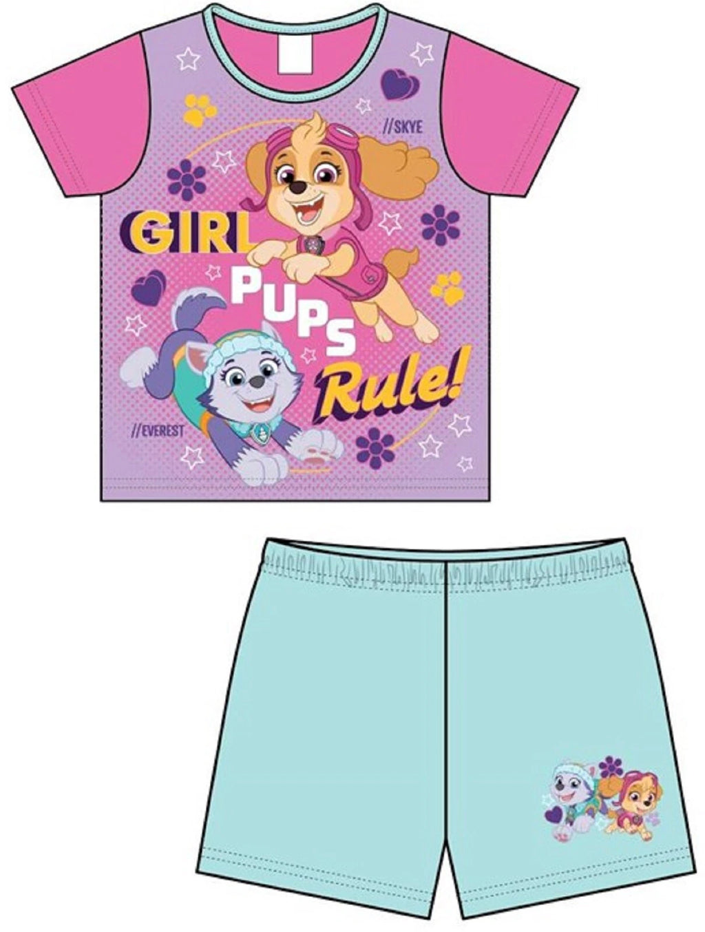 PAW PATROL Girls Pink & Mint Short Pyjamas/ Summer/ Shorty PJs Sizes 1.5-5 Years
