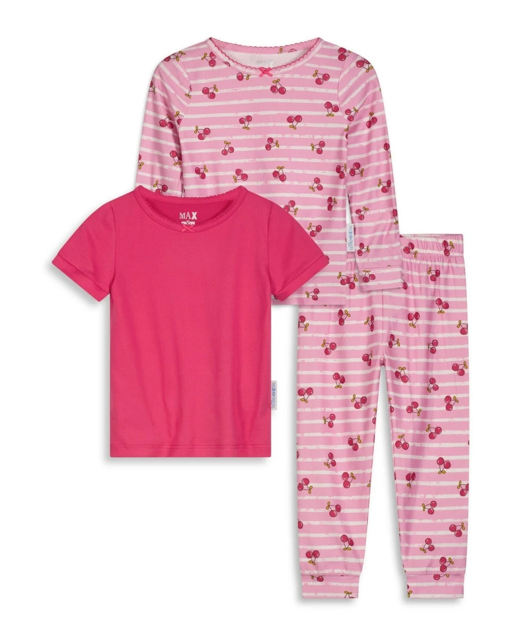 Max & Olivia Baby Girls Snug Fit Cherry Themed Pajama 3 piece Set