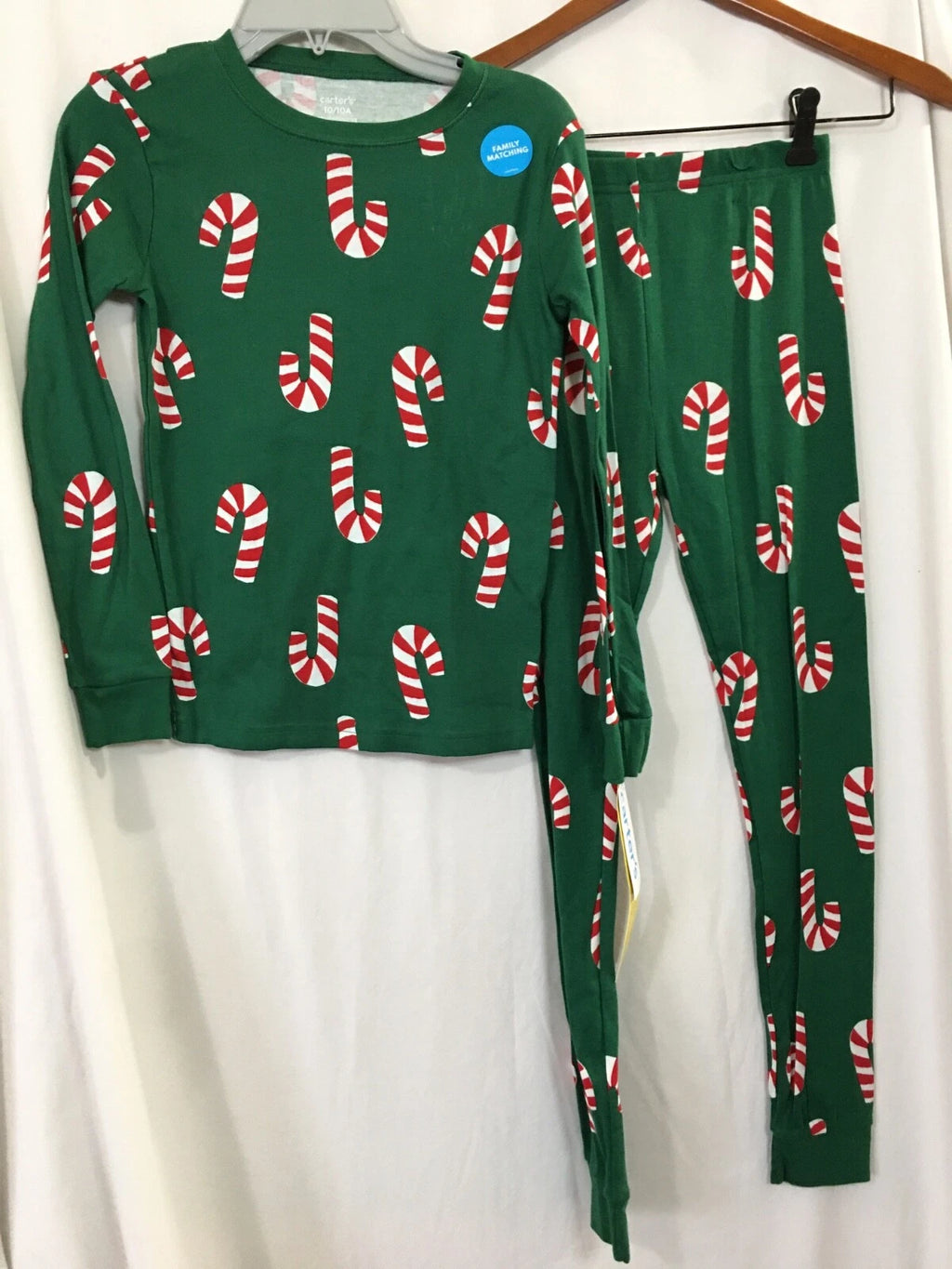 NWT Carter's  Green Candy Cane Pajamas Set Toddler Cotton Christmas many sizes