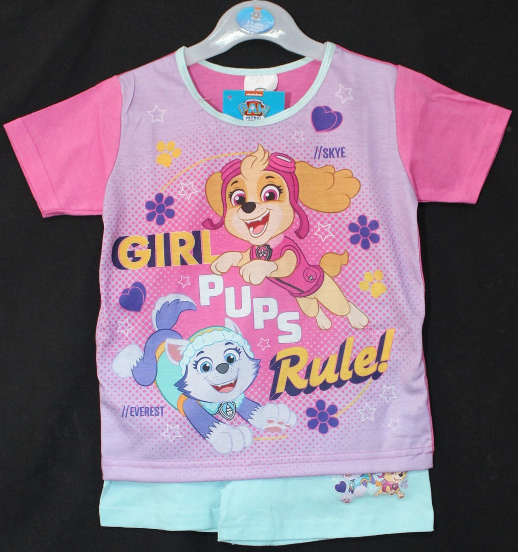 PAW PATROL Girls Pink & Mint Short Pyjamas/ Summer/ Shorty PJs Sizes 1.5-5 Years
